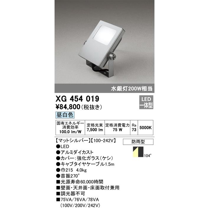 オーデリック 投光器 XG454019 工事必要の画像
