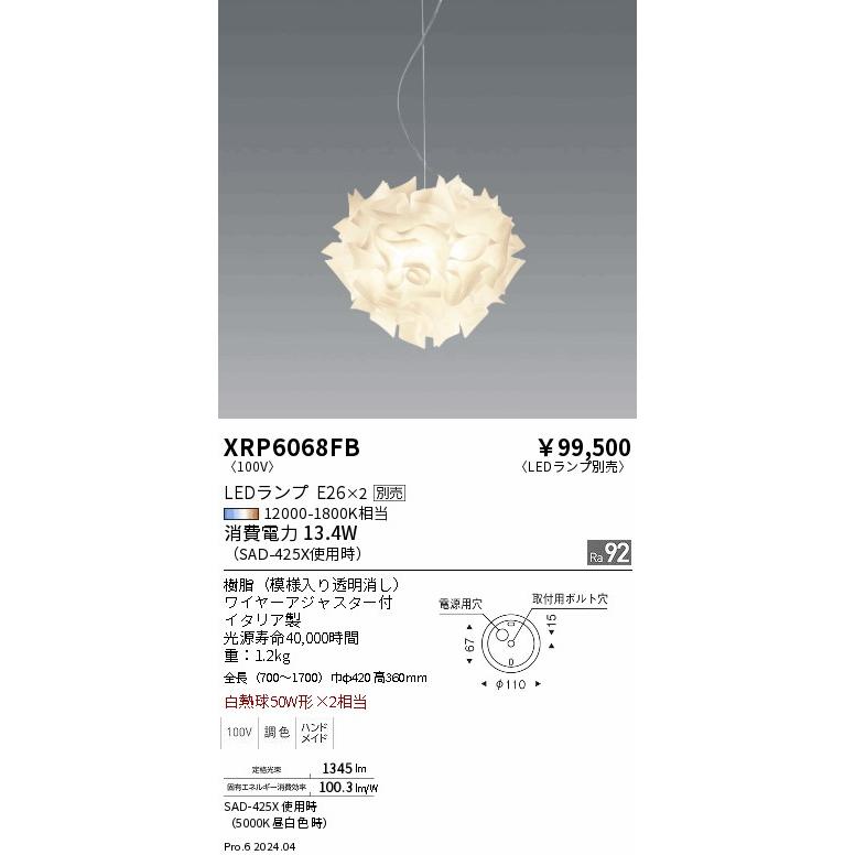 遠藤照明 ペンダント ランプ別売 XRP6068FB 工事必要 : アート