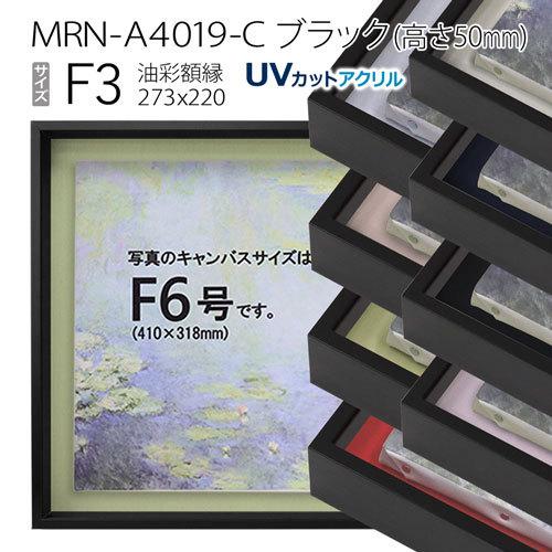 油彩額縁　MRN-A4019-C　ブラック（高さ50mm）　F3 号(273×220)　13mmネジ付 （UVカットアクリル仕様・アルミ製・油絵用額縁・キャンバス用フレーム）