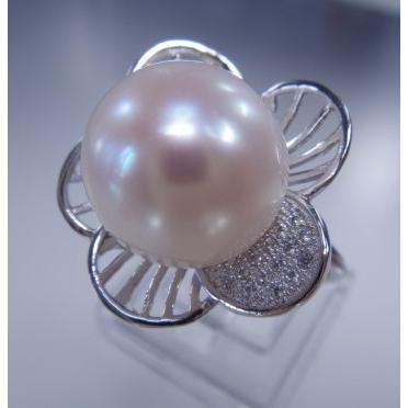 m4200 綺麗 大粒　天然真珠　指輪サイズ調節自由 12.1mm 925銀 パール｜art-mei｜02