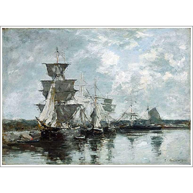 送料無料 絵画 油彩画 油絵 模写ウジェーヌ・ブータン「港の景色」F6(41.0×31.8cm)プレゼント 贈り物 名画 オーダーメイド 【色鉛筆】 額付き 直筆