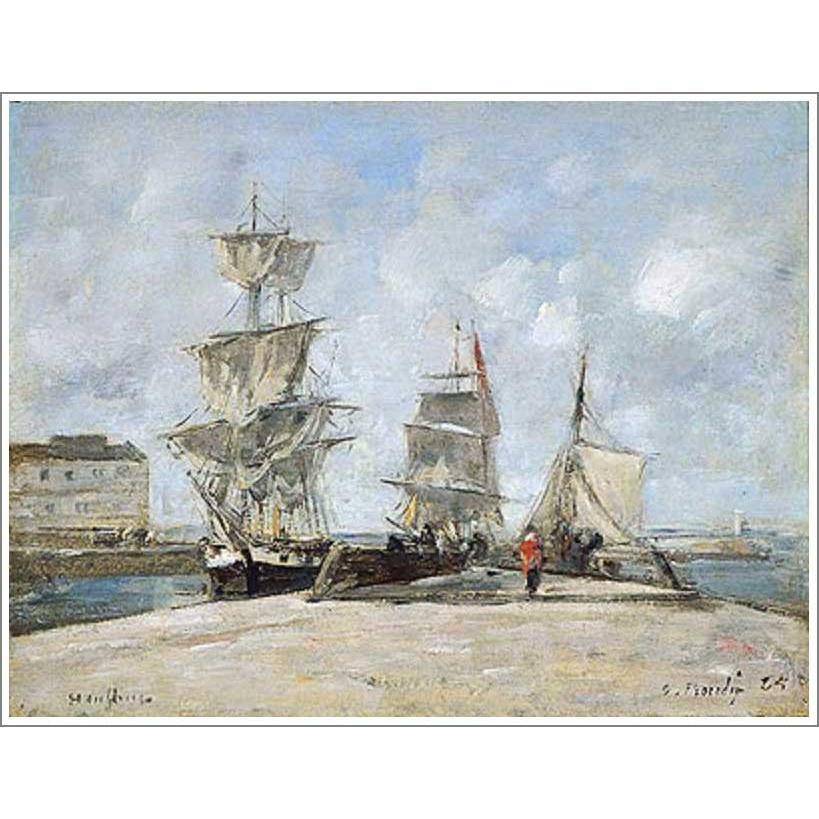 複製画 送料無料 絵画 油彩画 油絵 模写ウジェーヌ・ブータン「オンフルールの港」F15(65.2×53.0cm)プレゼント 贈り物 名画 オーダーメイド 額付き 直筆