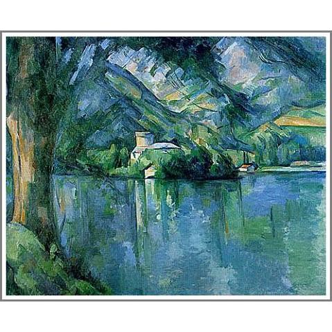 複製画 送料無料 絵画 油彩画 油絵 模写ポール・セザンヌ「アヌシー湖」F15(65.2×53.0cm)プレゼント 贈り物 名画 オーダーメイド 額付き 直筆
