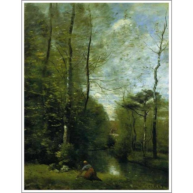 複製画 送料無料 絵画 油彩画 油絵 模写カミーユ・コロー「木陰の小川」F30(91.0×72.7cm)プレゼント 贈り物 名画 オーダーメイド 額付き 直筆