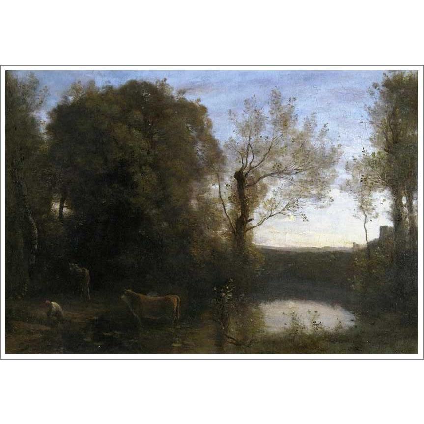 複製画 送料無料 絵画 油彩画 油絵 模写カミーユ・コロー「日没、風景」F30(91.0×72.7cm)プレゼント 贈り物 名画 オーダーメイド 額付き 直筆