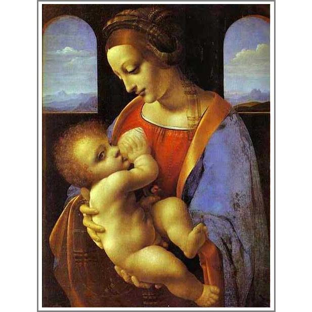 書きうつす画 貨物輸送無料 図画 油画画 油彩 書きうつすレオナルド・ダ・ヴィンチ「Madonna Litta」F15(65.2×53.0珊)差し上げ物 差し上げ物 名曲 購入注文御手伝いさん 額付き添い人 自筆 絵画-美術、工芸品