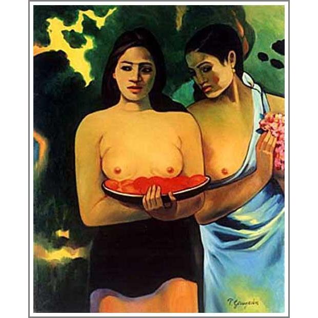 絵画：ポール・ゴーギャン「タヒチの二人の女性とマンゴーの花」●サイズF6(41.0×31.8cm)●絵画（油絵複製画）オーダーメイド制作