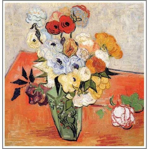 油彩画 花瓶に生けた花