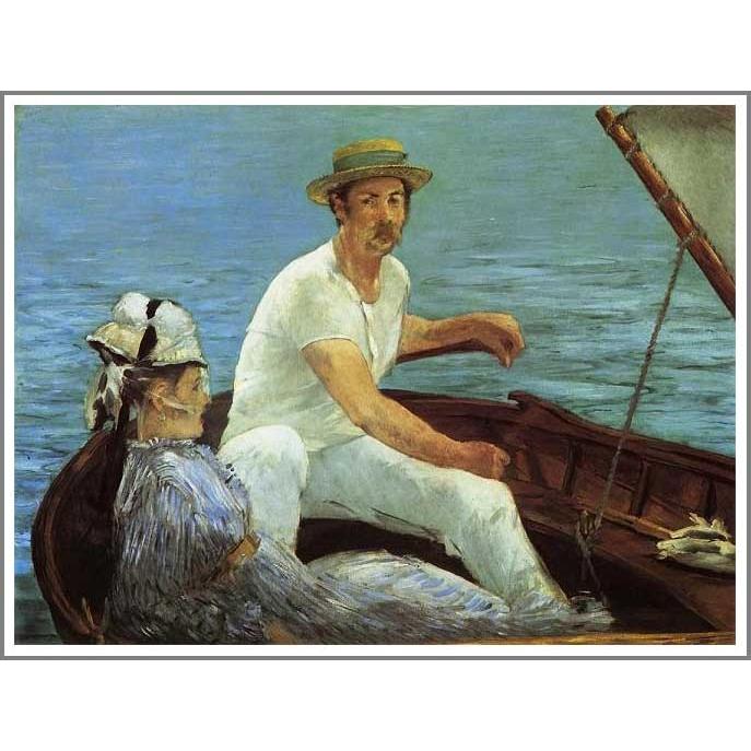 スジョノ・アブドゥラ 『漁船』1977年油彩画 136×72cm 直筆署名額付 複製画 送料無料 絵画 油彩画 油絵 模写エドゥアール・マネ「舟遊び