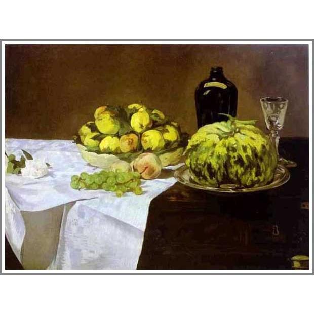 複製画 送料無料 絵画 油彩画 油絵 模写エドゥアール・マネ「メロンと桃による静物」F6(41.0×31.8cm)プレゼント 贈り物 名画 オーダーメイド 額付き 直筆