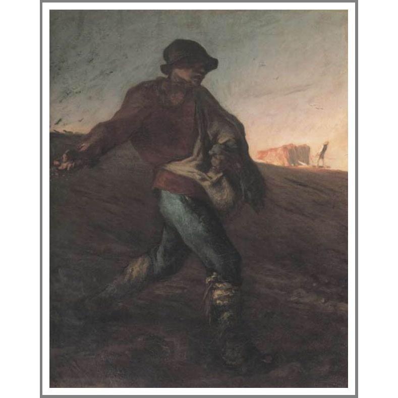 複製画 送料無料 絵画 油彩画 油絵 模写フランソワ・ミレー「種まく人」F8(45.5×38.0cm)プレゼント 贈り物 名画 オーダーメイド 額付き 直筆