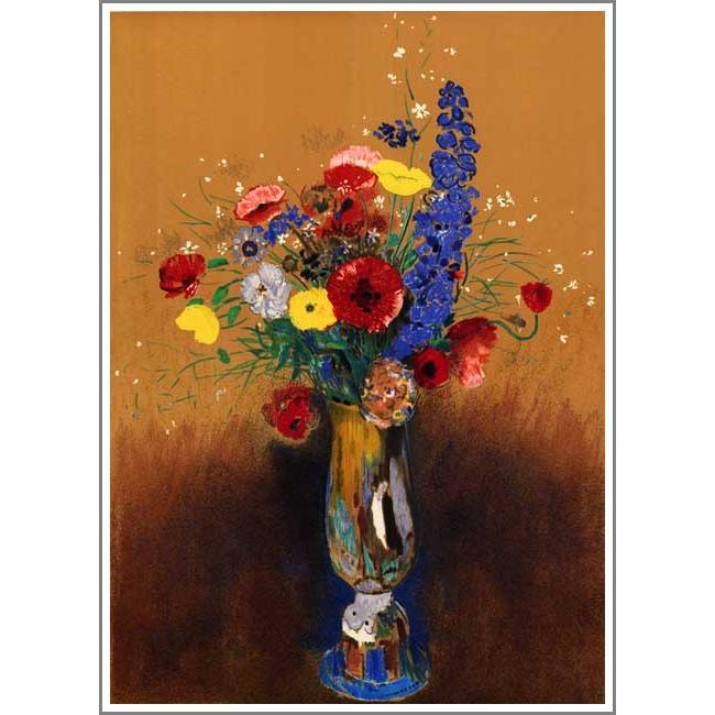 複製画 送料無料 絵画 油彩画 油絵 模写ルドン「野の花」F15(65.2×53.0cm)プレゼント 贈り物 名画 オーダーメイド 額付き 直筆