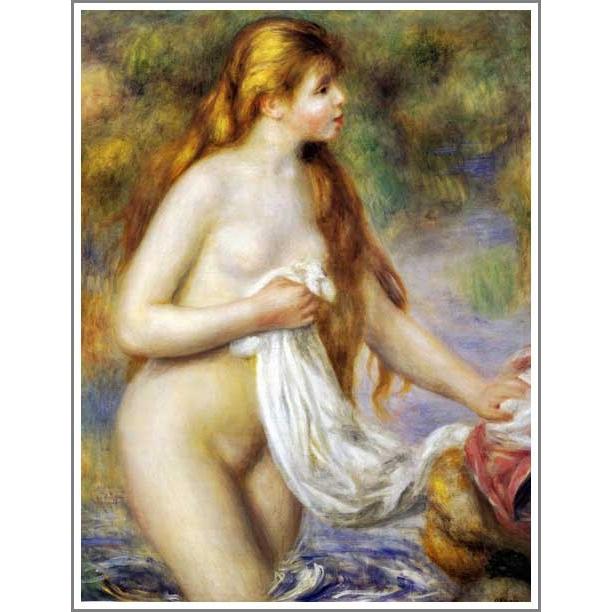 複製画 送料無料 絵画 油彩画 油絵 模写ルノアール（ルノワール）「若い浴女」F12(60.6×50.0cm)プレゼント 贈り物 名画 オーダーメイド 額付き 直筆