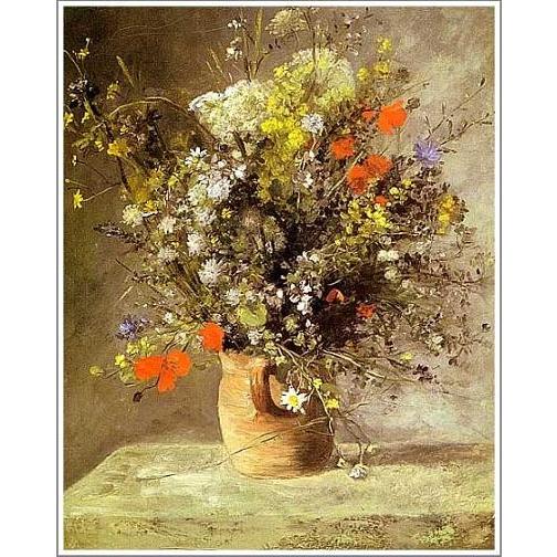 複製画 送料無料 絵画 油彩画 油絵 模写ルノアール（ルノワール）「花瓶の花」F8(45.5×38.0cm)プレゼント 贈り物 名画 オーダー