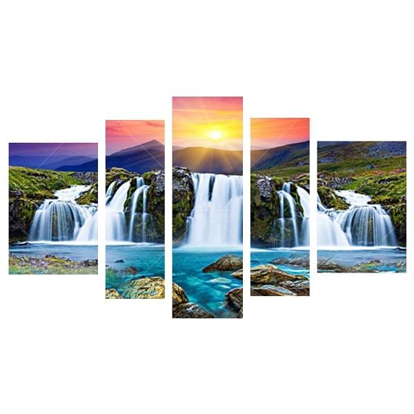 値引 絵画 インテリア アートパネル 夕日 草原 山 滝 岩 5ピース 全幅0cm 40cm 60cm 2枚 40cm 80cm 2枚 40cm 100cm 1枚 半額品 Futbolcarrasco Com