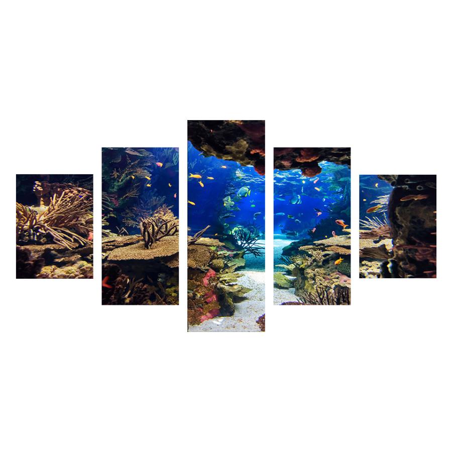 絵画 インテリア アート パネル 海 海中 海底 小魚 装飾 マルチカラー 5パネル 全幅100cm