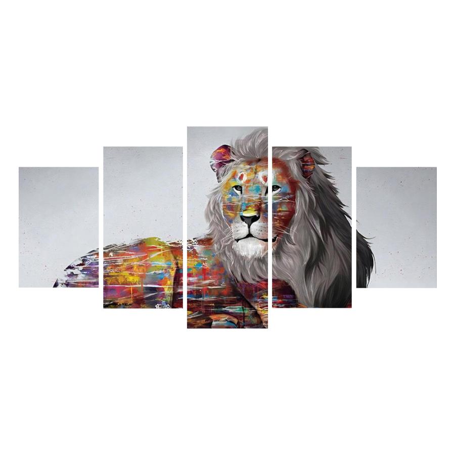 絵画 インテリア アート パネル 装飾 動物 ライオン プレゼント カラフル 5パネル 全幅150cm