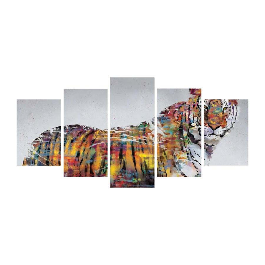 絵画 インテリア アート パネル 装飾 動物 虎 タイガー カラフル 5パネル 全幅150cm