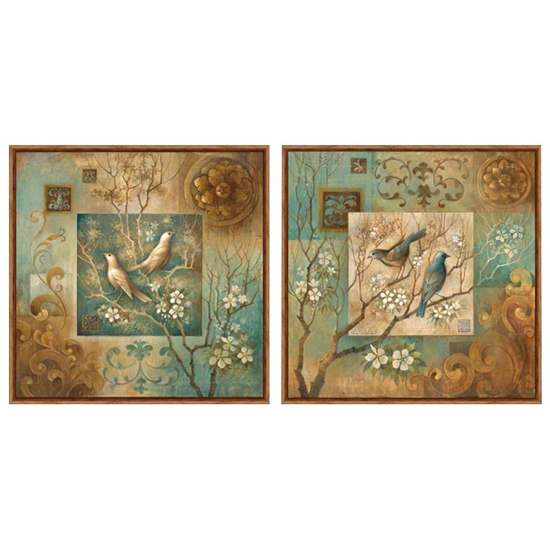絵画 インテリア アートパネル 2ピース かわいい小鳥 木 抽象画 全幅60cm