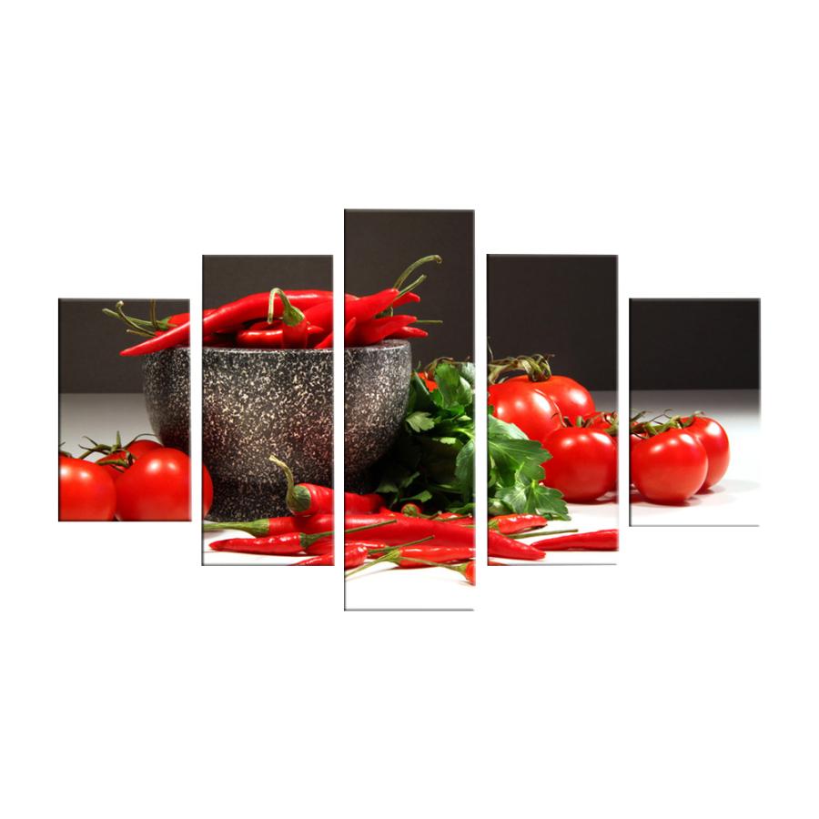 絵画 インテリア アートパネル トマト 唐辛子 赤 野菜 5ピース 全幅150cm 30cm×50cm×2枚 30cm×70cm×2枚 30cm×90cm×1枚