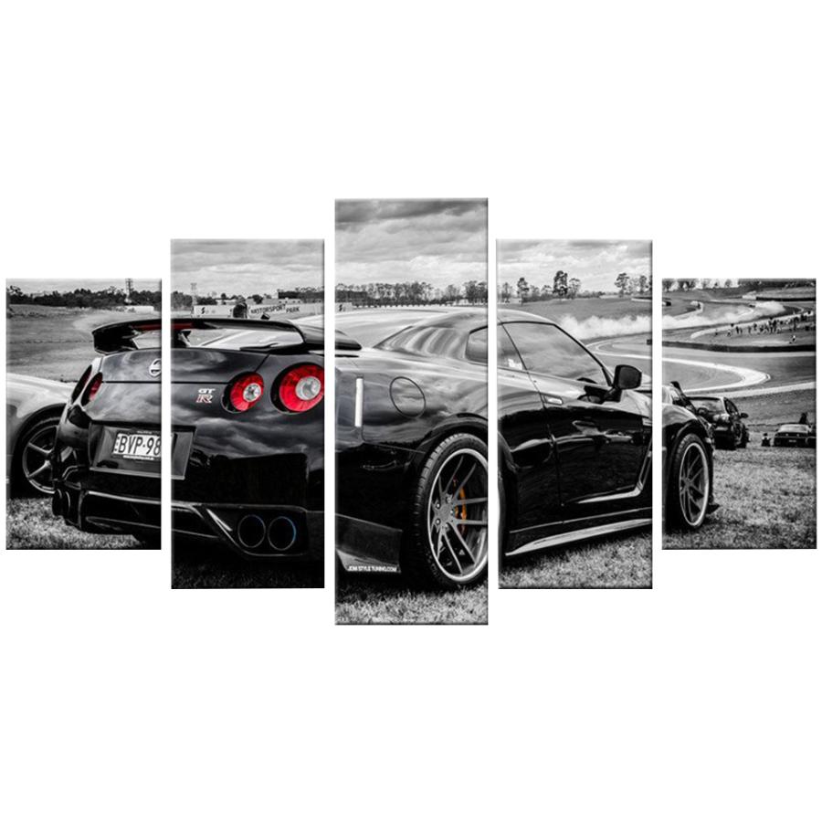 絵画 インテリア アートパネル スカイライン GT-R 黒 モノクロ 5ピース 全幅100cm 20cm×35cm×2枚 20cm×45cm×2枚 20cm×55cm×1枚