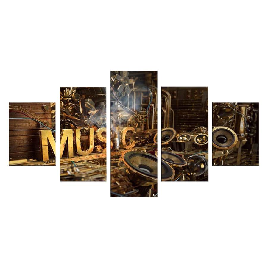 絵画 インテリア アートパネル 音 スピーカー スチームパンク 5ピース 全幅100cm 20cm×35cm×2枚 20cm×45cm×2枚 20cm×55cm×1枚