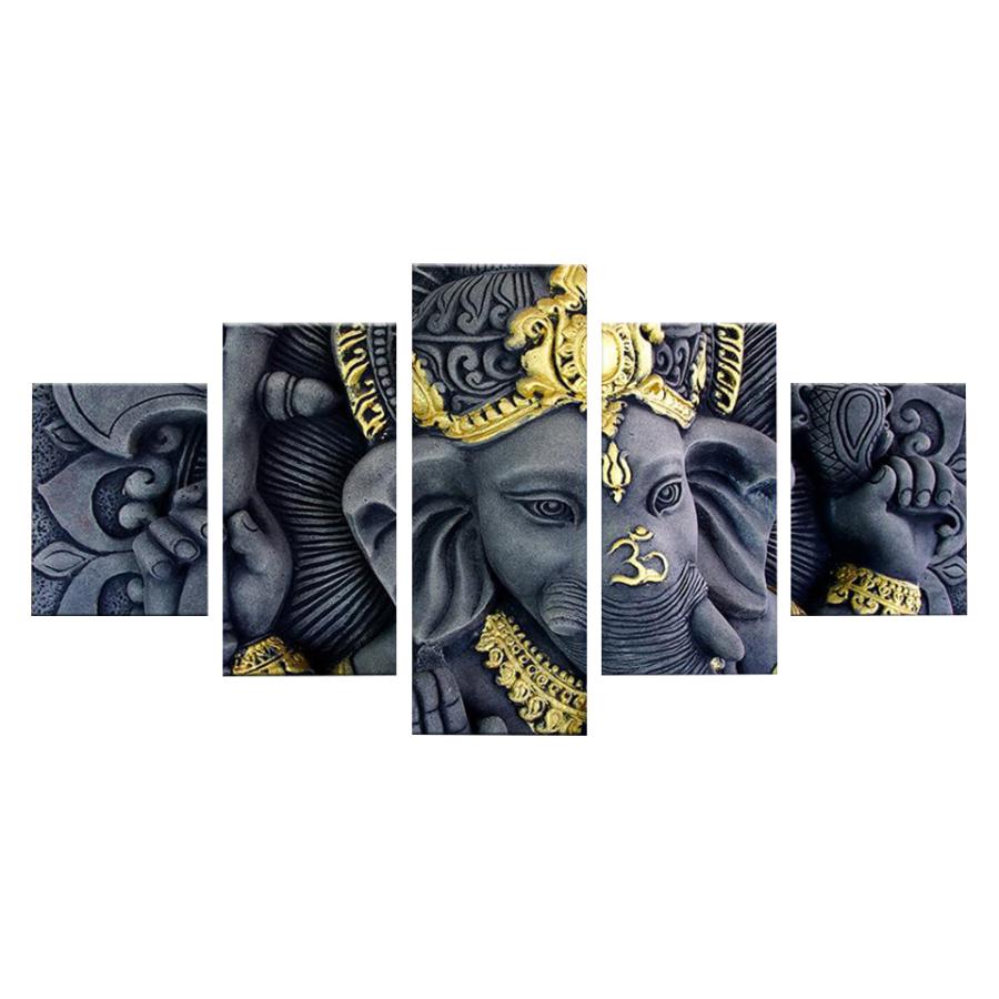 絵画 インテリア アートパネル ガネーシャ 神様 象 5ピース 全幅100cm 20cm×35cm×2枚 20cm×45cm×2枚 20cm×55cm×1枚