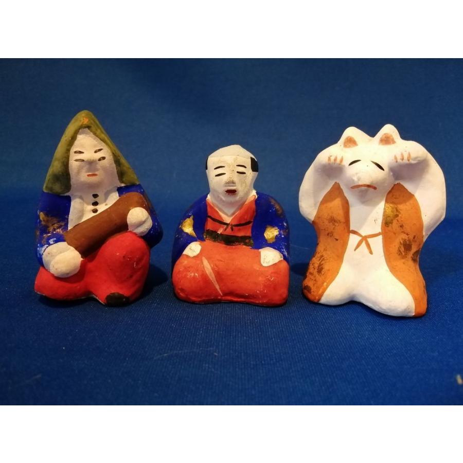 今戸焼 三すくみ 狐拳 キツネ 猟師 庄屋 土人形 置物 民芸品 今戸焼 三すくみ 狐拳 キツネ 猟師 庄屋 土人形 置物 民芸品