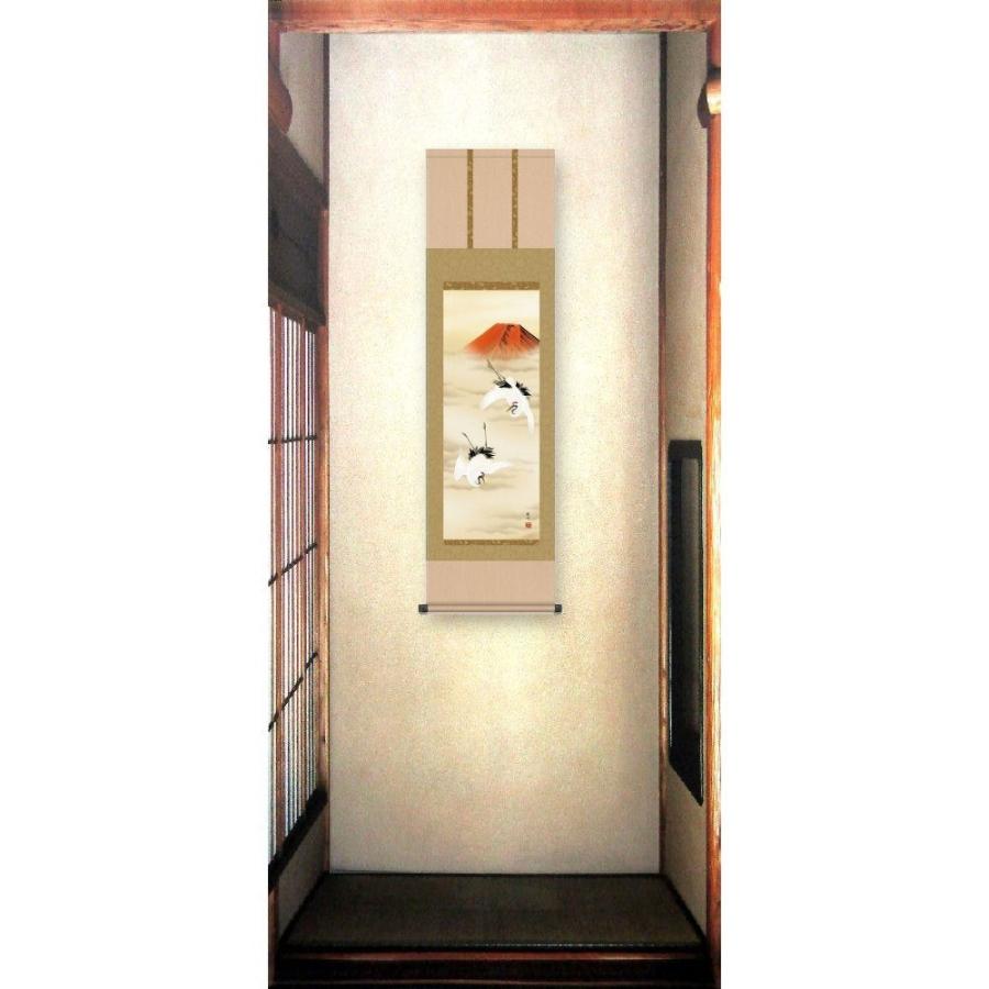 掛け軸 赤富士双鶴 掛軸 高精彩巧芸画 (掛け軸) 掛け軸・絵画 掛軸
