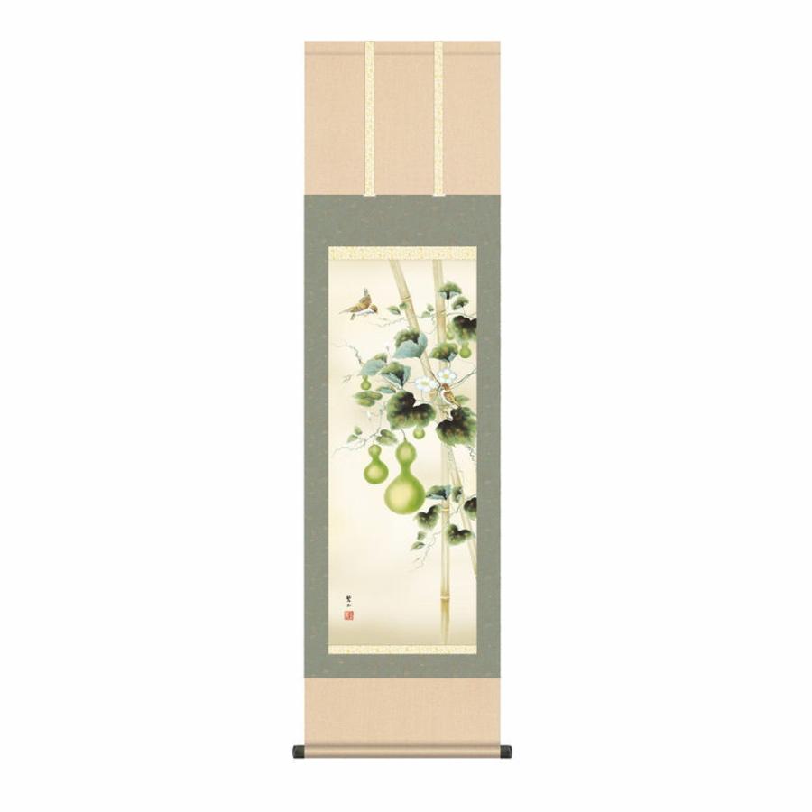 掛軸 掛け軸 インテリア アート 壁掛け 唐沢碧山 六瓢 尺三立 高精彩工芸画 手彩補色 掛け軸 掛軸 静物画 花鳥 瓢箪 ひょうたん 雀 鳥 夏 新品
