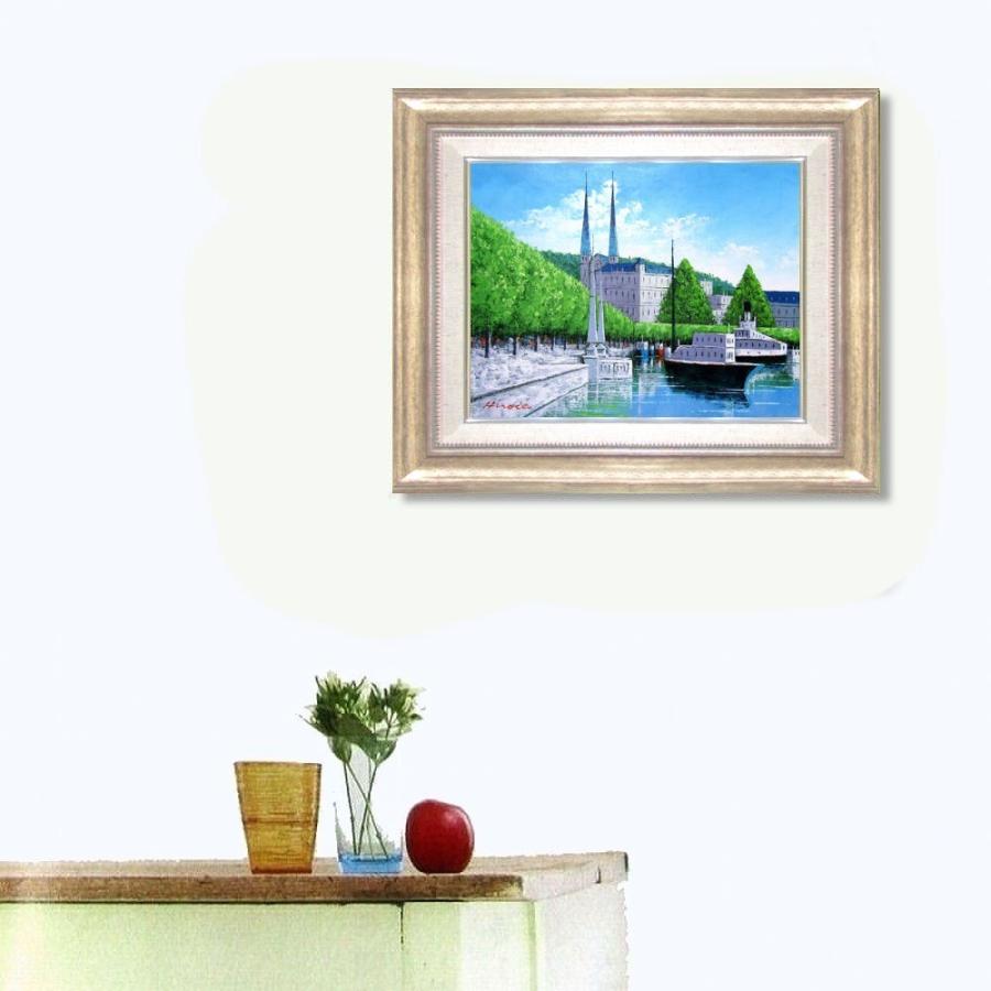 吉村明峰【湖畔の詩】F4号 綺麗な風景画 油彩 油絵 絵画 豪華 額縁