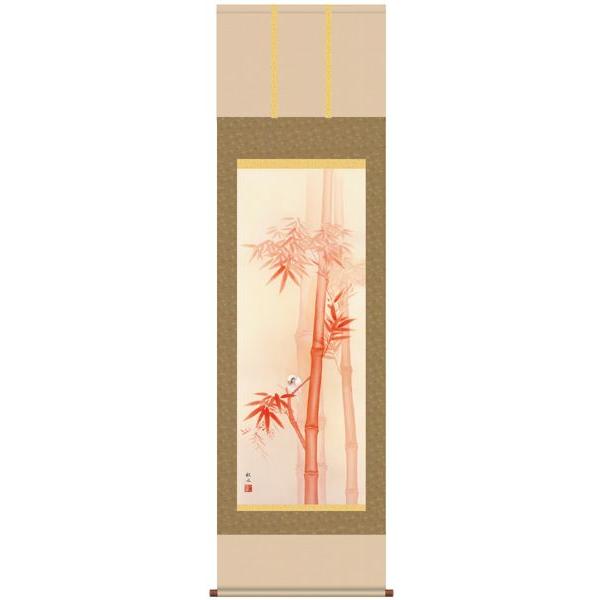 掛け軸 掛軸　吉祥画　浮田秋水・朱竹　尺五　花鳥画　桐箱畳紙収納　風鎮付き