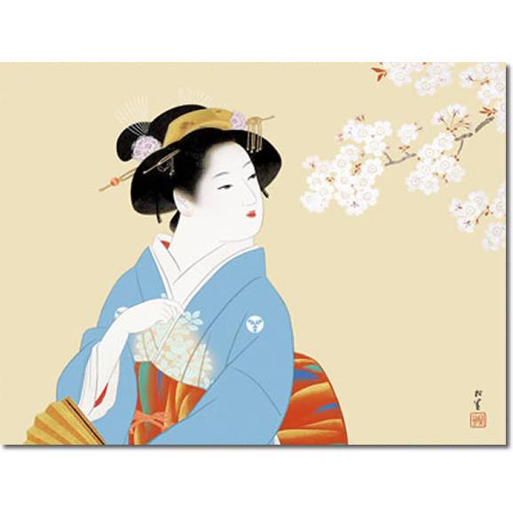 掛け軸 掛軸　上村松園（うえむらしょうえん）・花下美人（かかびじん）　尺五　名作品　桐箱畳紙収納　風鎮付き 【弘貫】