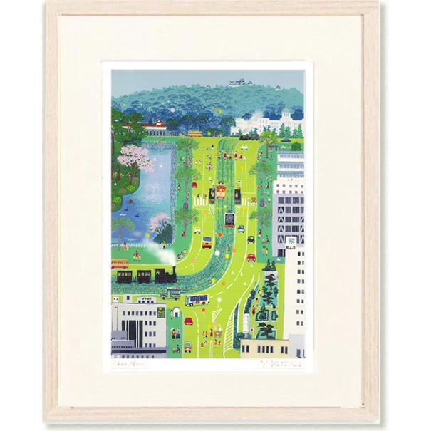 絵画 吉岡浩太郎 汽笛が聞こえる城下町 版画 松山 インテリア : 絵画