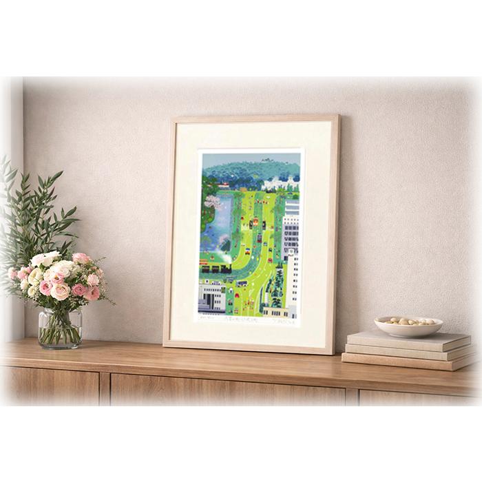 絵画 吉岡浩太郎 汽笛が聞こえる城下町 版画 松山 インテリア : 絵画