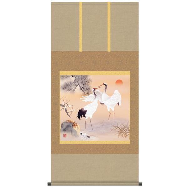 掛軸 掛け軸 慶祝縁起画　伊藤渓山・松竹梅鶴亀　尺八横　床の間 掛け軸-松竹梅鶴亀／伊藤 渓山（尺八横・床の間に慶事用掛軸