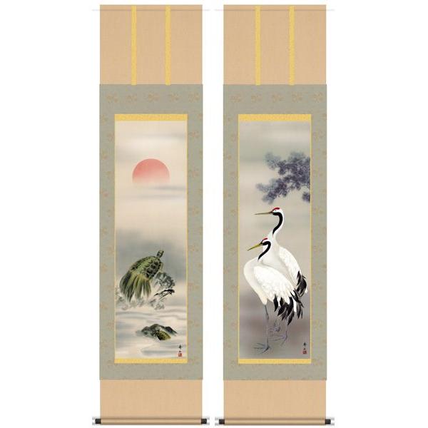 鈴村秀山・鶴亀双幅（慶祝縁起画掛け軸・掛軸）（床の間）