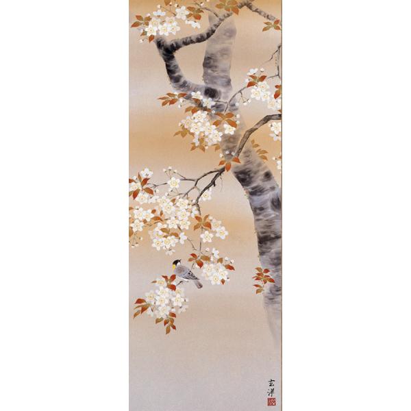掛け軸 掛軸 春 近藤玄洋・桜花の小鳥 尺五 花鳥画 床の間 : 絵画生活