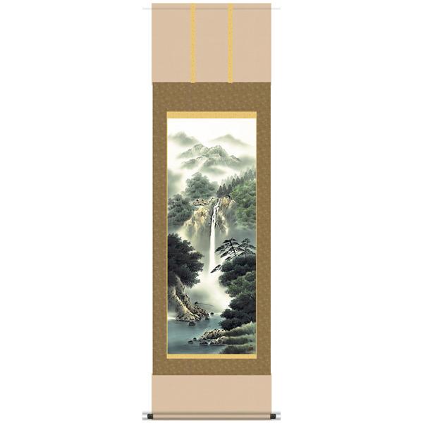 掛け軸  掛軸  山水　鈴村秀山・幽山渓谷  尺五  彩色山水　床の間  桐箱畳紙収納