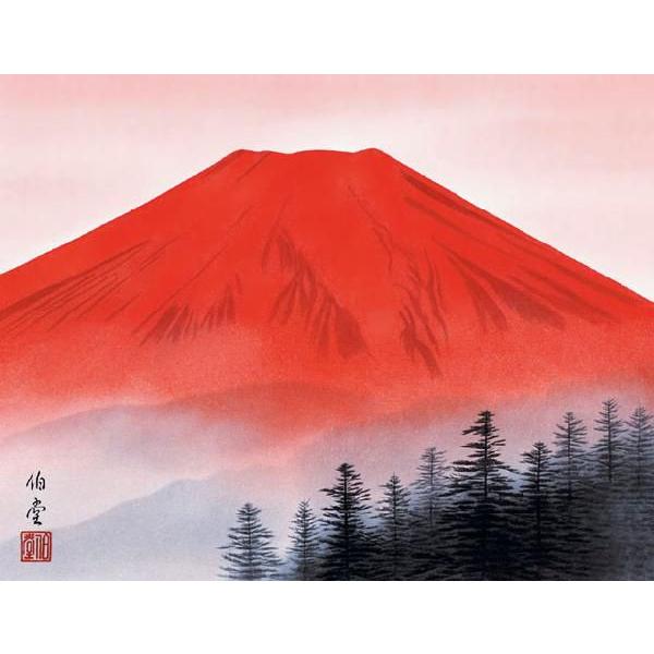 絵画　日本画　赤富士・小川伯堂　和装額　和額　和室インテリア_1