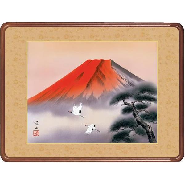 絵画　日本画　赤富士飛鶴・伊藤渓山　和装額　和額　和室インテリア