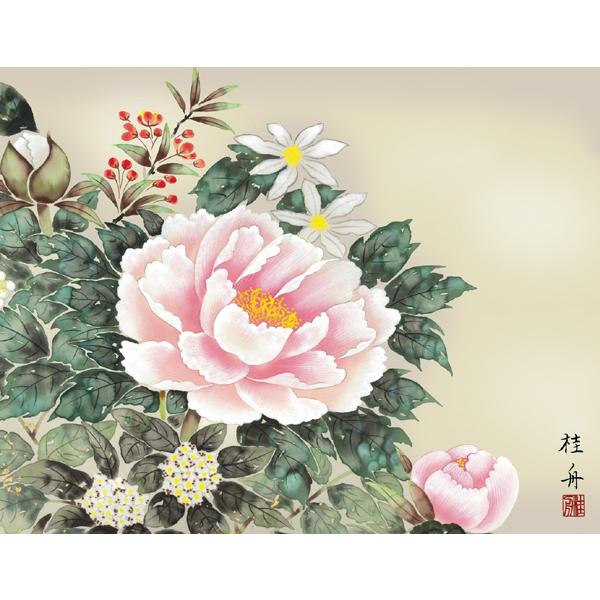 絵画　日本画　四季花・長江桂舟　吉祥画　和装額　和額　和室インテリ_1