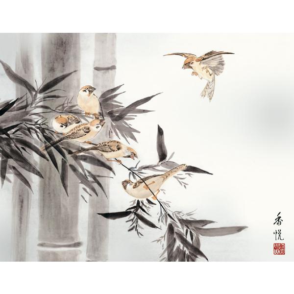 絵画 日本画 竹に雀・西尾香悦 吉祥画 和装額 和額 和室インテリ