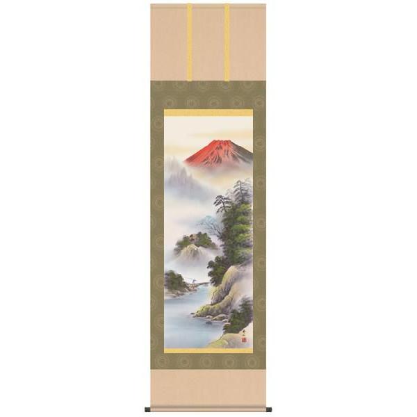 掛軸 掛け軸 山水画　鈴村秀山・紅峰清風　尺五　床の間