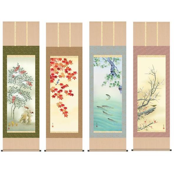 長江桂舟・四季花鳥 四幅揃い/尺五/掛け軸/花鳥画/床の間