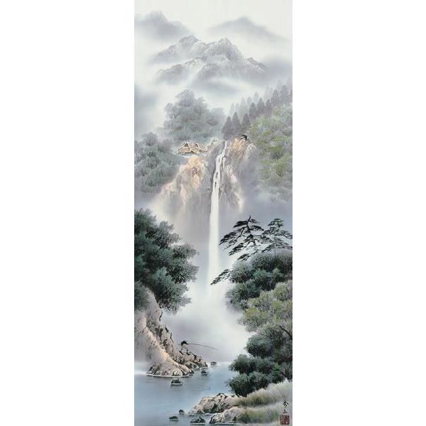 掛け軸 掛軸 山水 鈴村秀山・幽山渓谷 尺五 水墨山水 床の間 桐箱畳紙