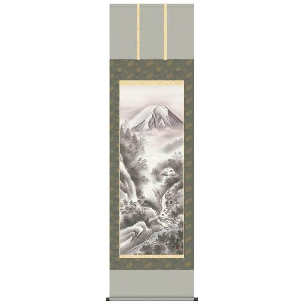 掛け軸  掛軸  山水 井原蒼竹・富士閑寂　尺五　彩色山水　床の間　桐箱畳紙収納