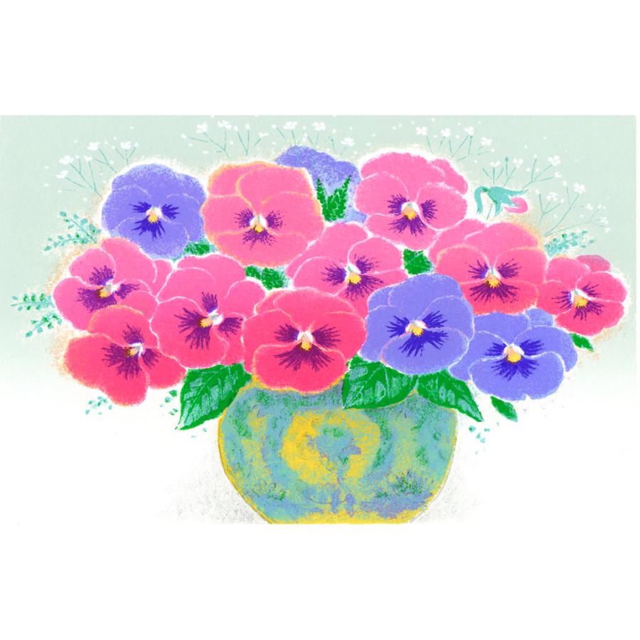 吉岡浩太郎　シルクスクリーン「パンジー」 絵画 吉岡浩太郎 パンジー 版画 風水画 現代アート インテリア