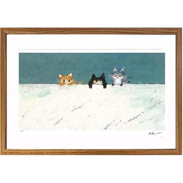 渡辺あきお 作 絵画 「あったか気持ちのふたり」 ジクレー 98/175 猫