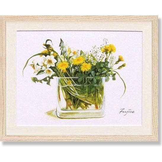 絵画 花 橋本不二子・たんぽぽ 植物画 インテリア 花瓶と 絵画 花 橋本不二子・たんぽぽ 植物画 インテリア 花瓶と